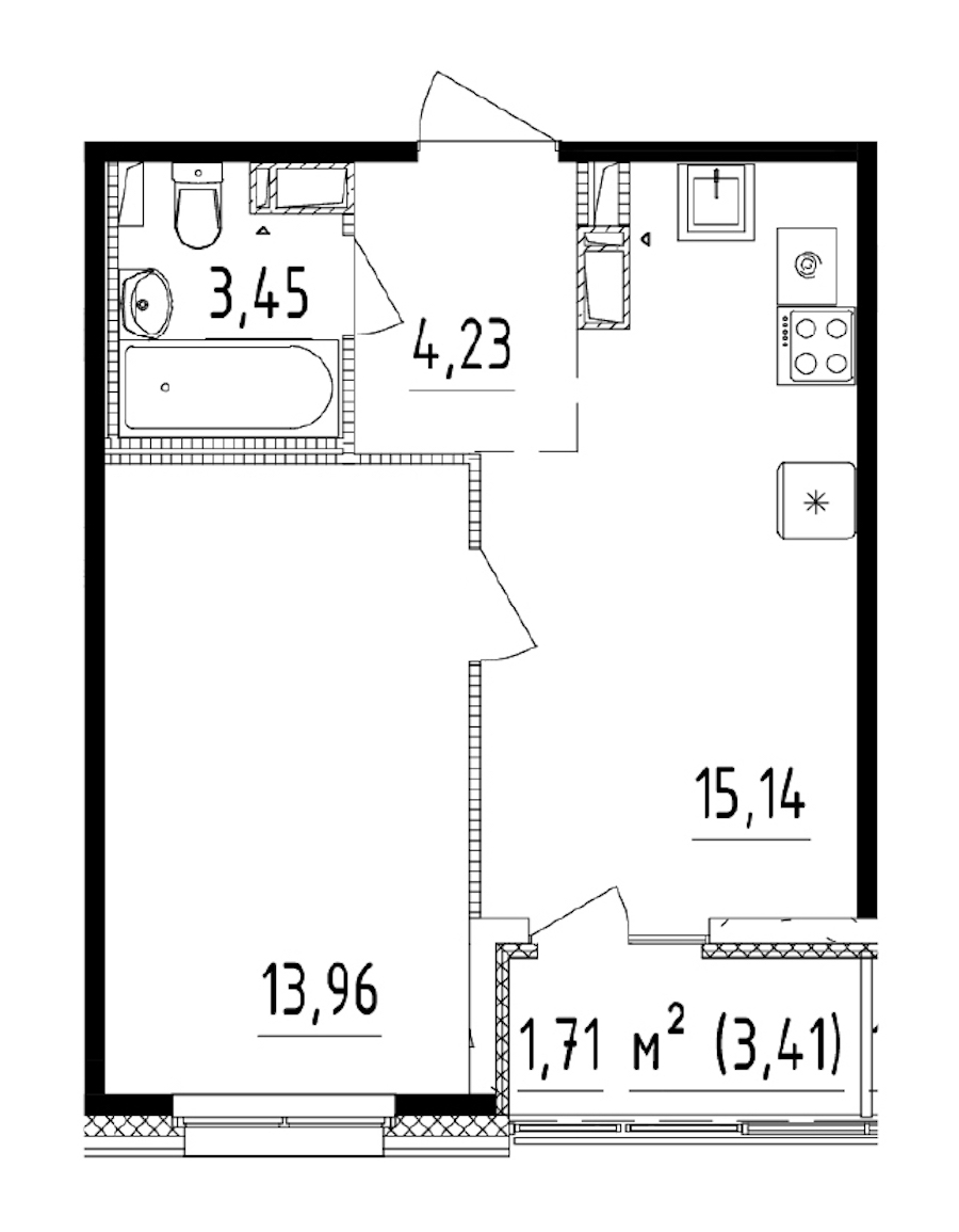 1-комнатная квартира 36.78 м², 14/14 эт., ЖК «Чёрная речка»